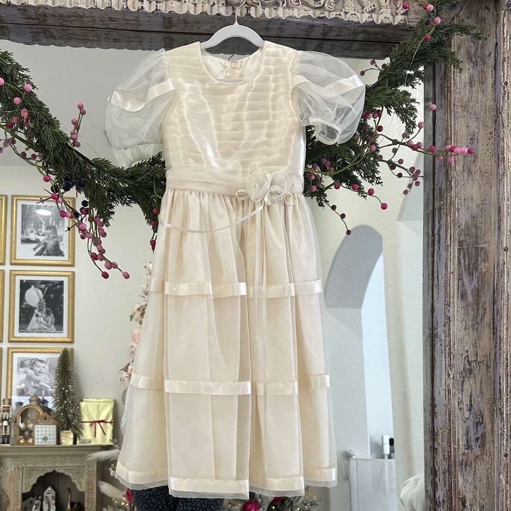 Girls Handmade Cream Formal Communion/Flower Girl Dress